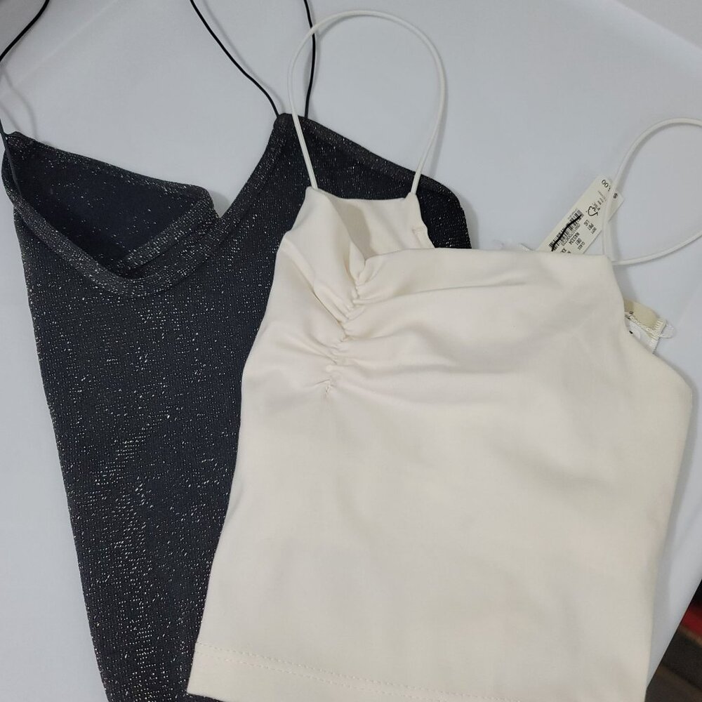 Free People Madewell Crop Tops Lot of 2 Sz XS/XXS in Metallic Black & Off White
